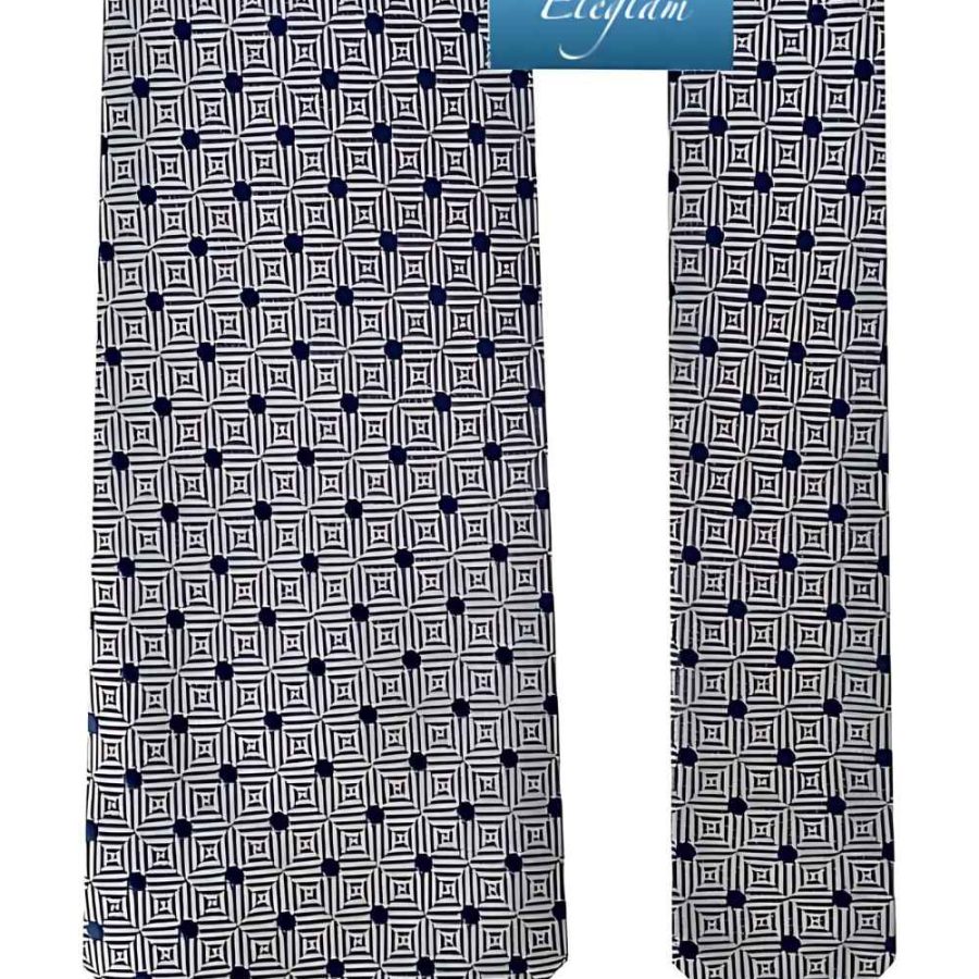 CORBATA GRIS TOPOS AZUL MARINO