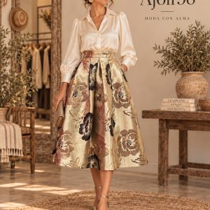 FALDA MIDI TEJIDO JACQUARD ORO