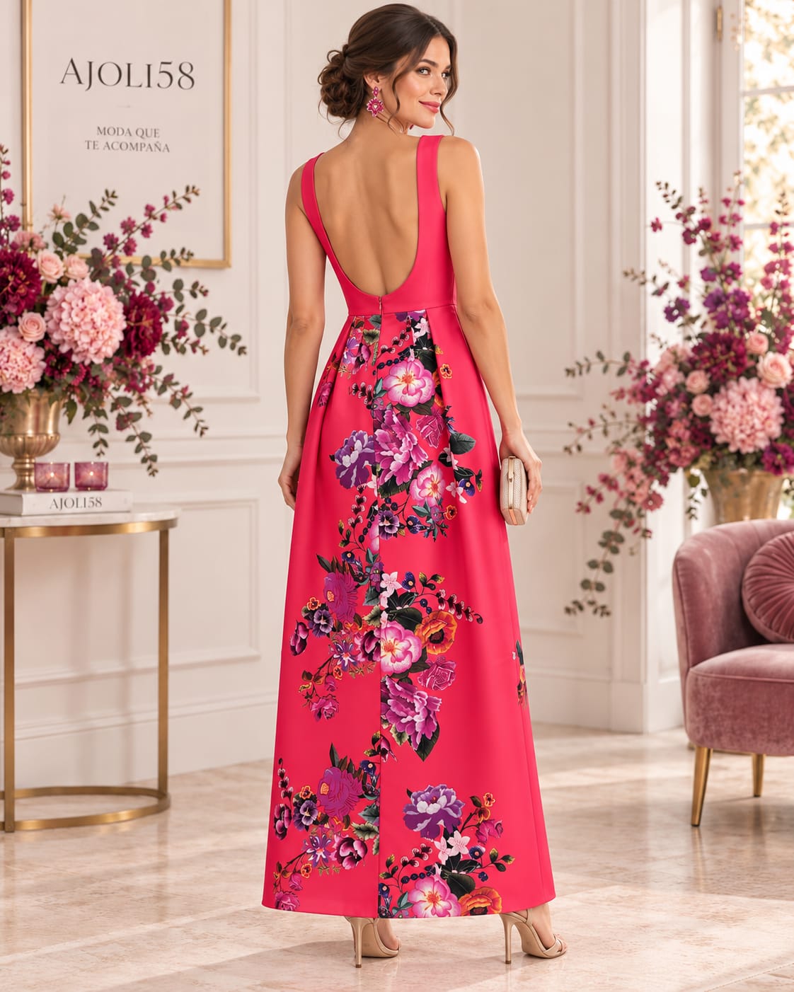 VESTIDO LARGO ESTAMPADO FUCSIA - Imagen 2