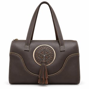 BOLSO ESTILO BOWLING EN CUERO MARRÓN
