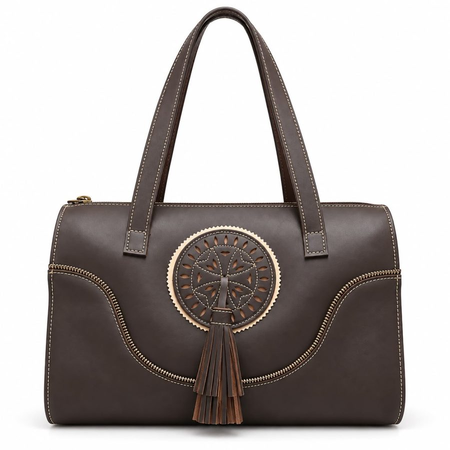 BOLSO ESTILO BOWLING EN CUERO MARRÓN