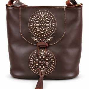 BOLSO TOLEDANO CUERO MARRON DETALLE PICADO