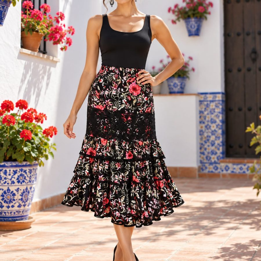 FALDA FLAMENCA MOD. ALCOLEA NEGRO