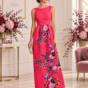 VESTIDO LARGO ESTAMPADO FUCSIA