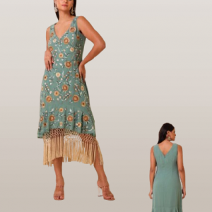 VESTIDO BORDADO CON FLECO