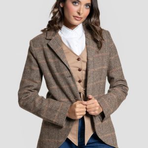 CHAQUETA TWEED MARRON CUADROS