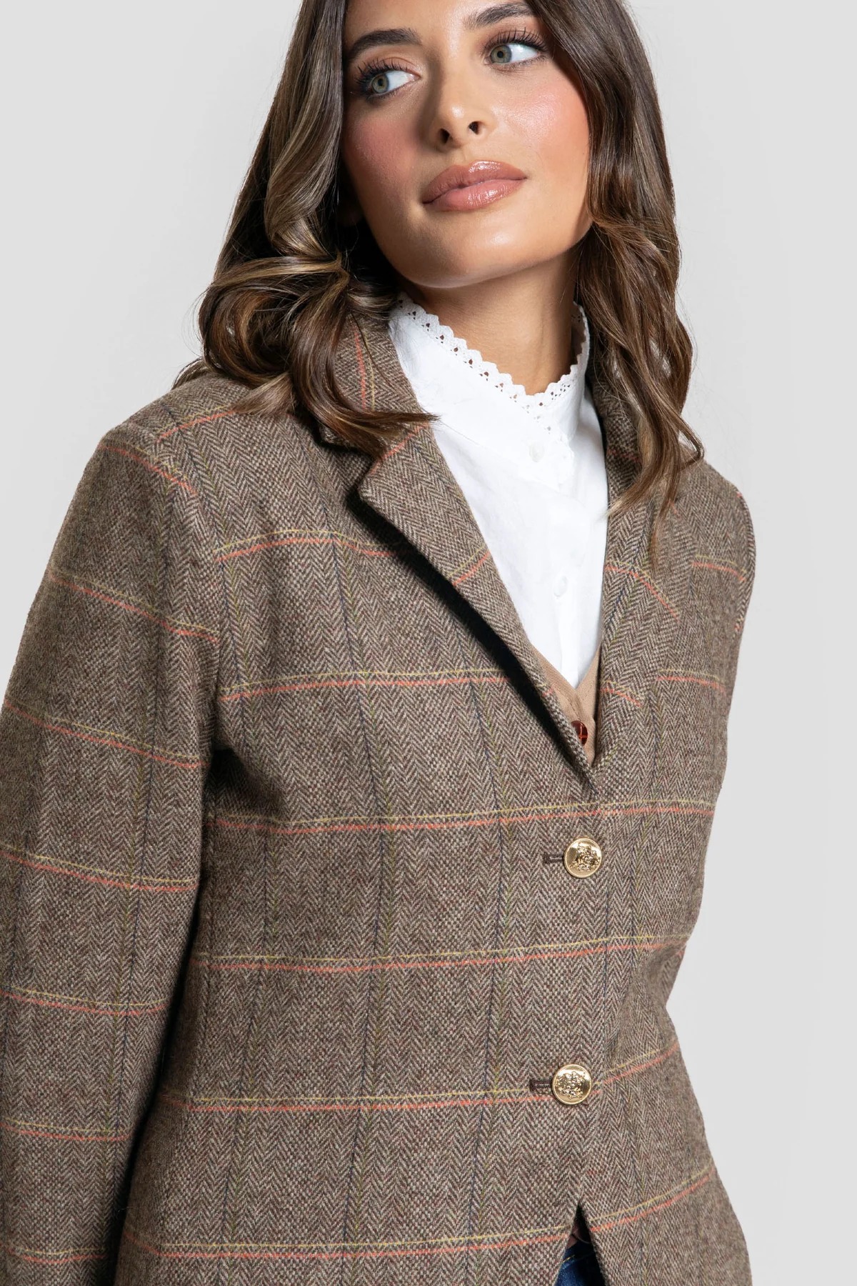CHAQUETA TWEED MARRON CUADROS - Imagen 4