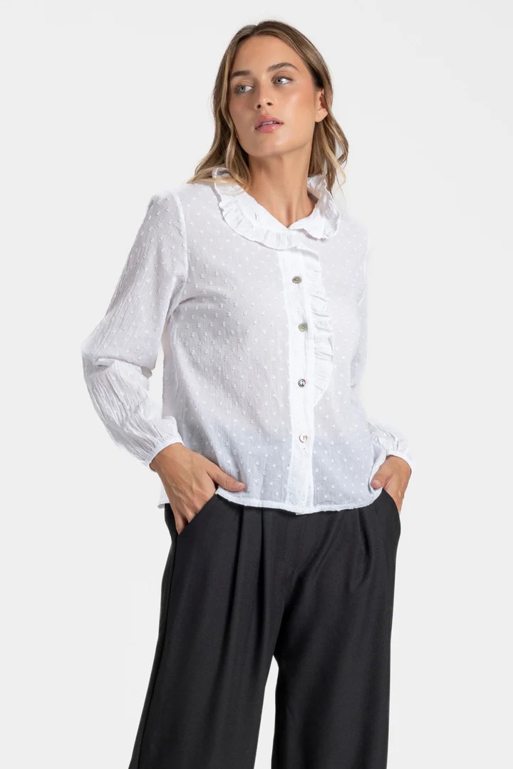CAMISA PLUMETI BLANCA DETALLES DORADOS