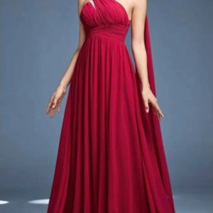 VESTIDO LARGO DE GASA A UN HOMBRO