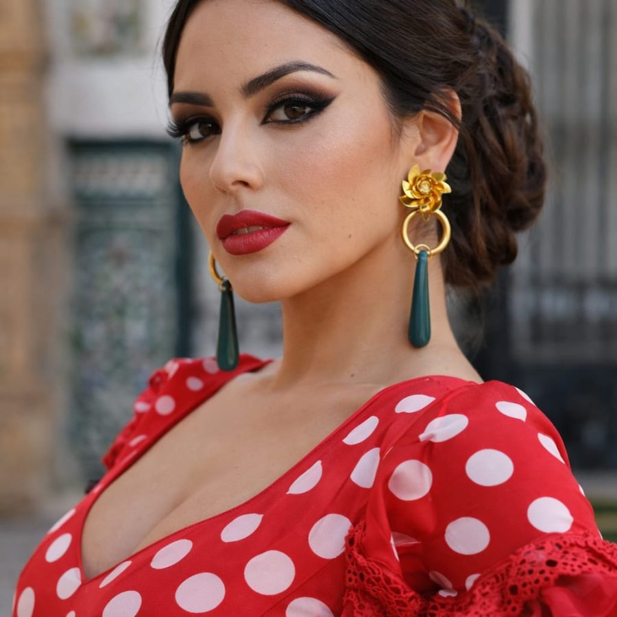 Pendientes flamenca  "Giralda" – Modelo Lágrima Real en Verde Botella