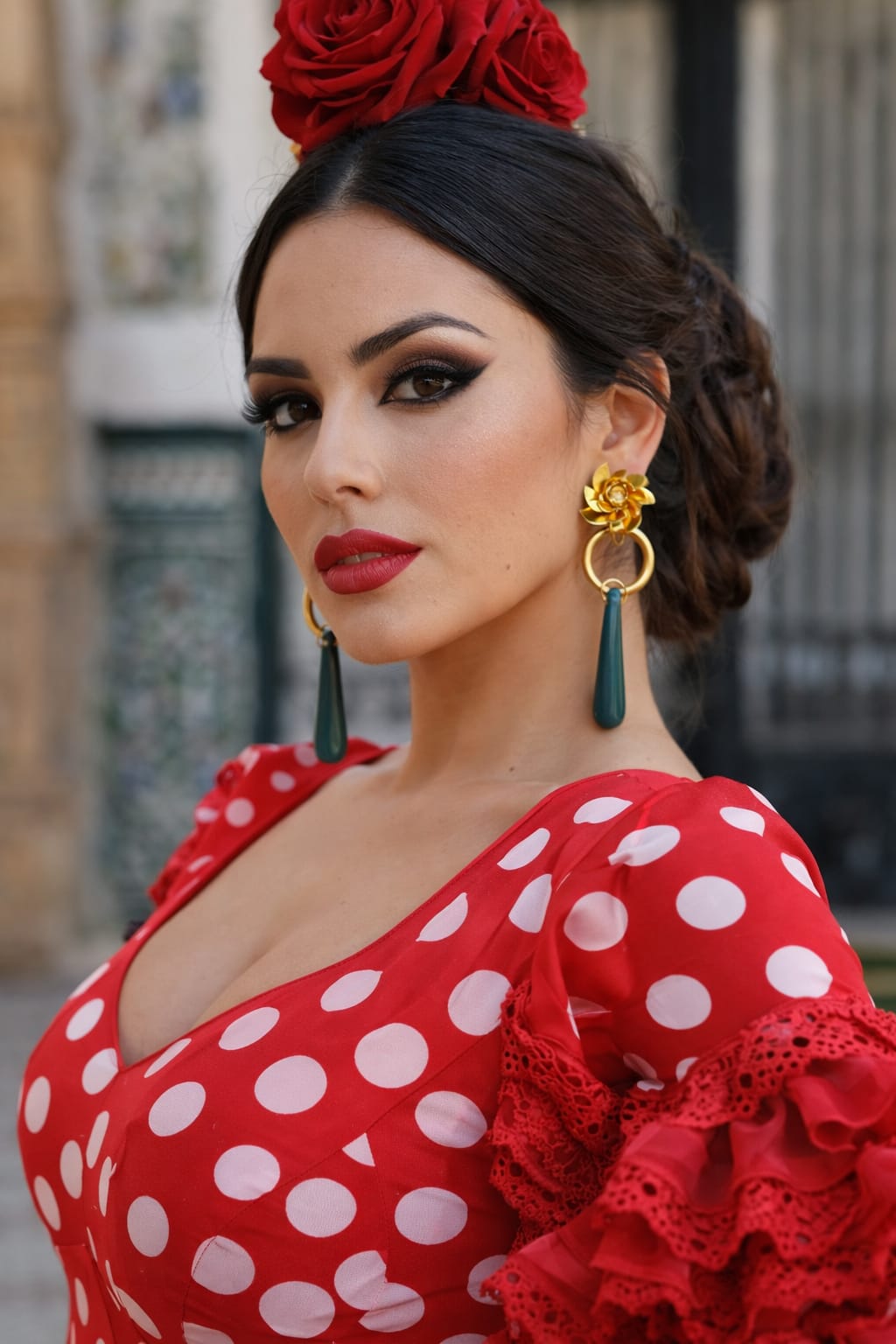 Pendientes flamenca "Giralda" – Modelo Lágrima Real en Verde Botella