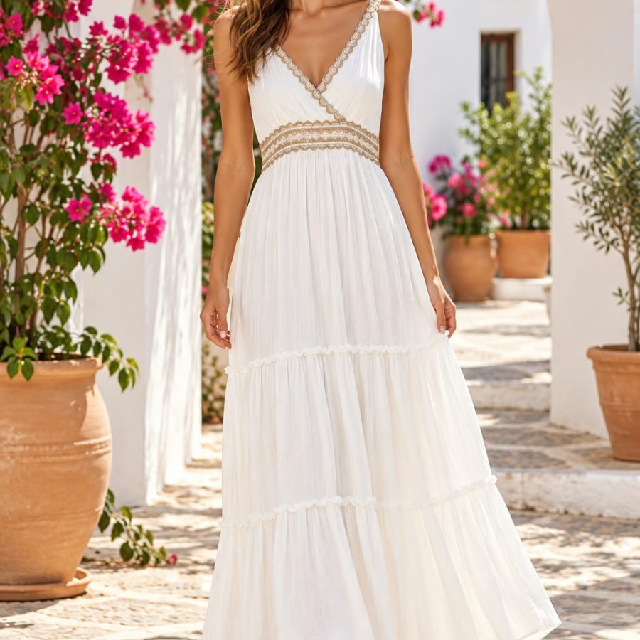 VESTIDO LARGO ESTILO BOHEMIO BLANCO