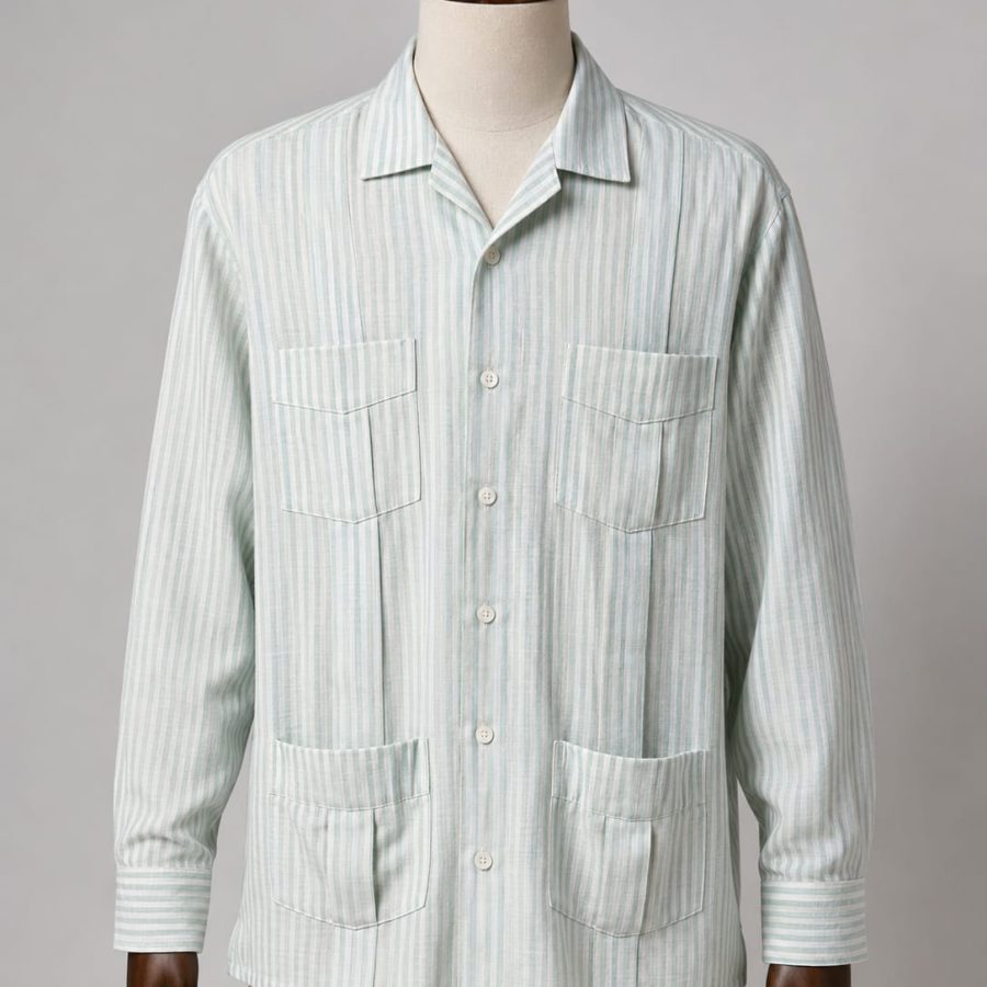 CAMISA GUAYABERA ESTILO CUBANA RAYAS