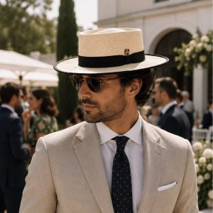 SOMBRERO GAMBLER TRENZADO FINO CON RIBETE