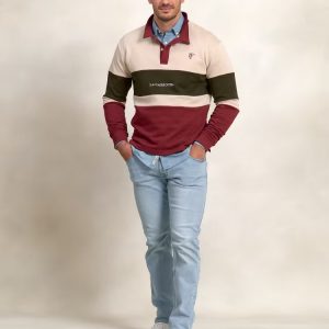 SUDADERA CUELLO POLO MULTICOLOR / BURGUNDY