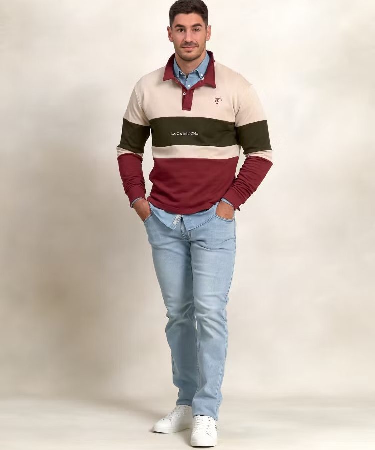 SUDADERA CUELLO POLO MULTICOLOR / BURGUNDY