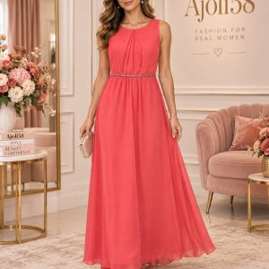 VESTIDO LARGO EN GASA CORAL