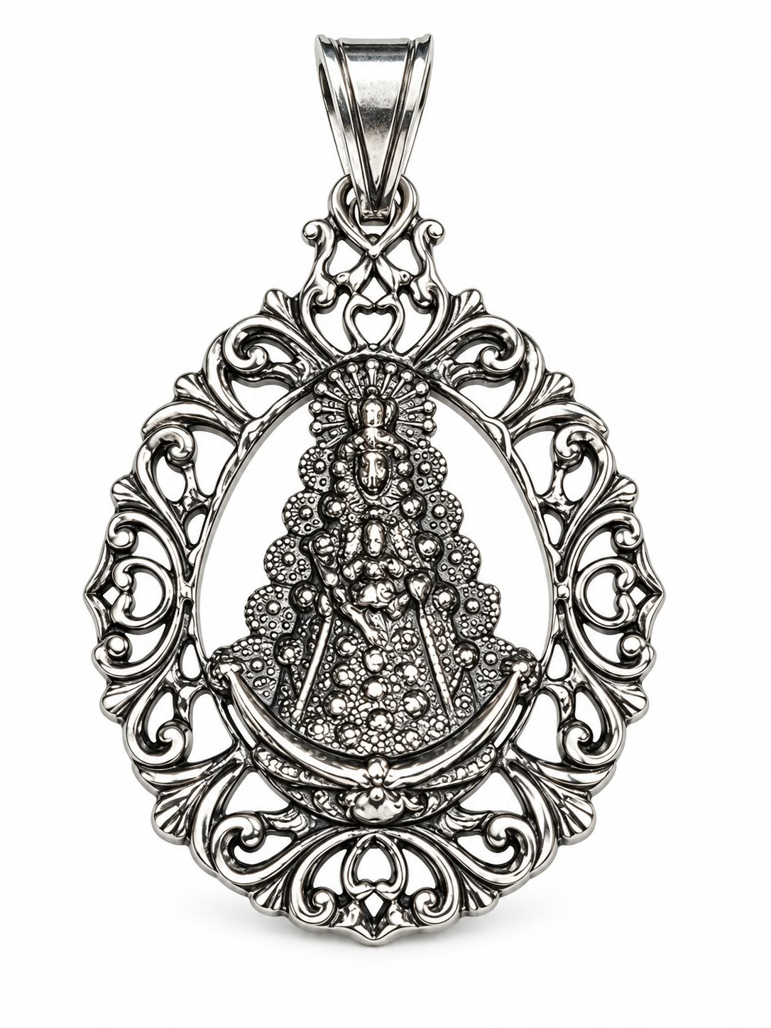 MEDALLA SILUETA VIRGEN DEL ROCÍO PLATEADA.
