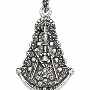 MEDALLA VIRGEN DEL ROCÍO LABRADA PLATEADA 3 × 2 CM